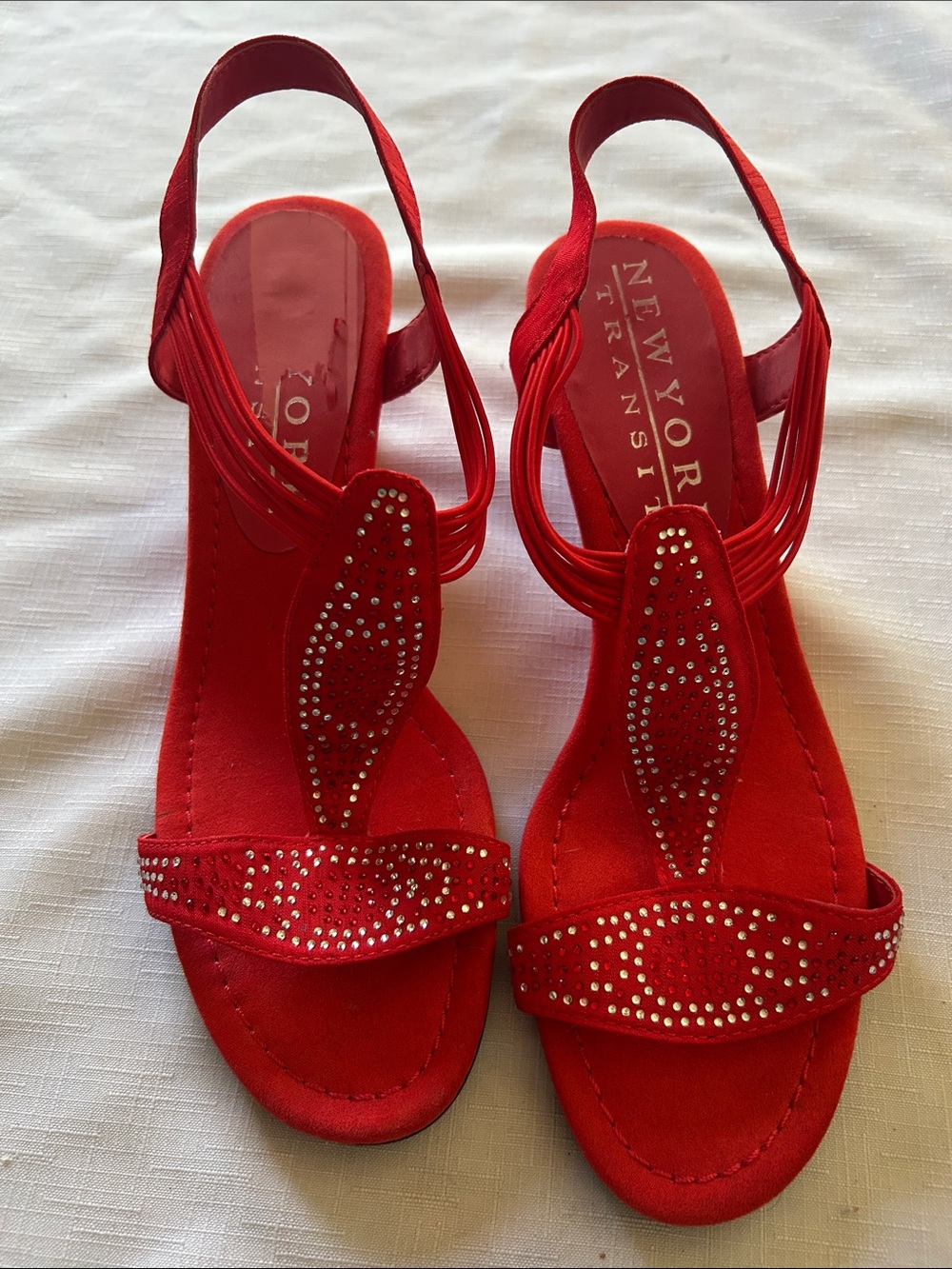 New York Transit Red Crystal Slingback sandals.Have a peel inside check the pic